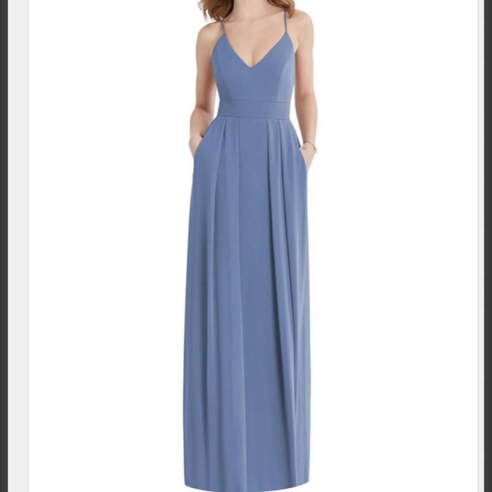 Dressy bridesmaid dress pleated skirt crepe maxi dress with pockets, color larks